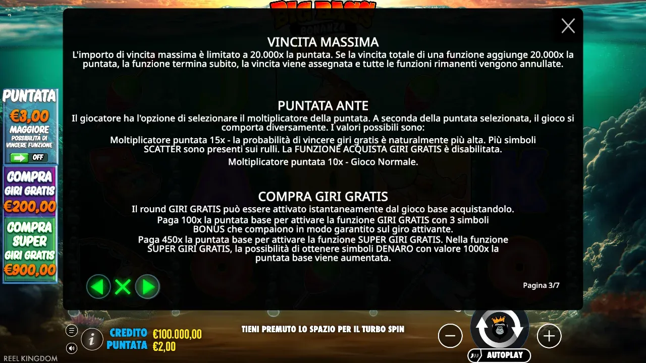 Regole di Big Bass Bonanza 1000: vincita massima 20.000x, Puntata Ante e acquisto a 100x o 450x