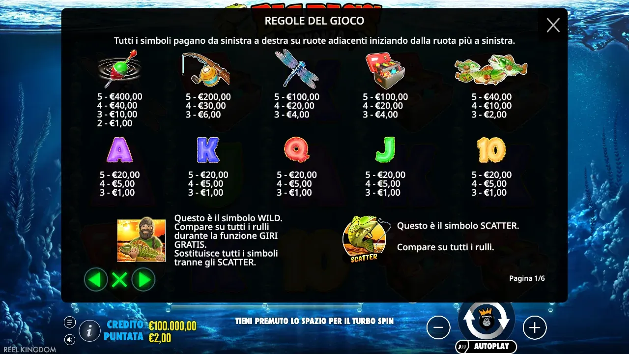 Regole di Big Bass Bonanza nella demo italiana: tabella dei pagamenti, simbolo wild e simbolo scatter