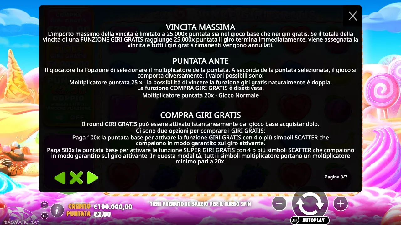 Regole di Sweet Bonanza 1000: vincita massima 25.000x, Puntata Ante e due opzioni di acquisto dei giri gratis