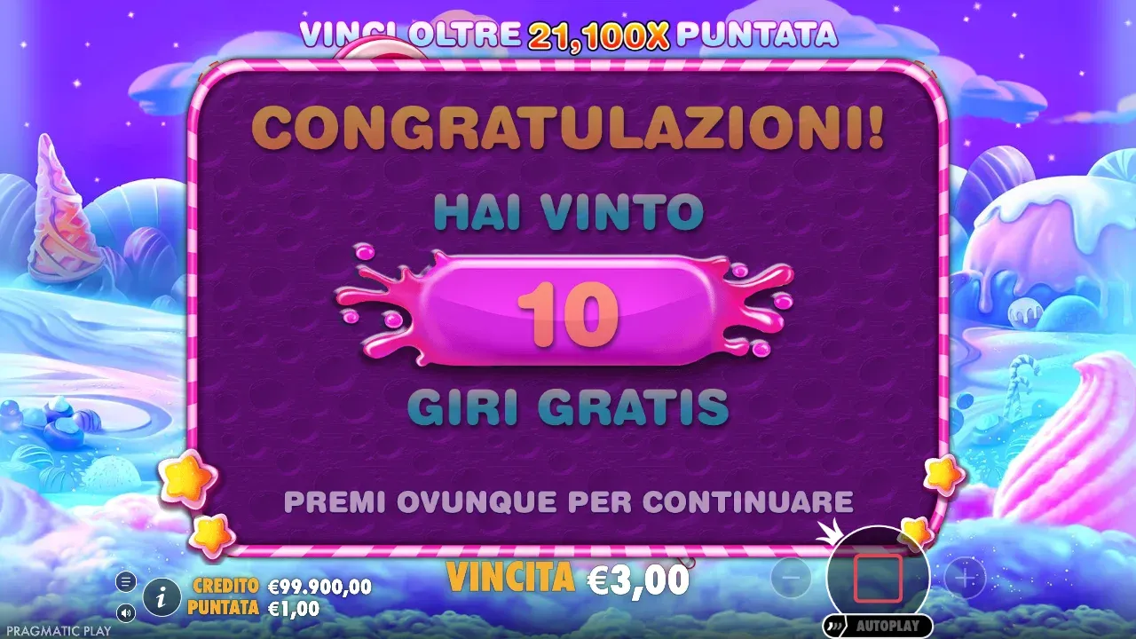 Sweet Bonanza: Congratulazioni, hai vinto 10 giri gratis